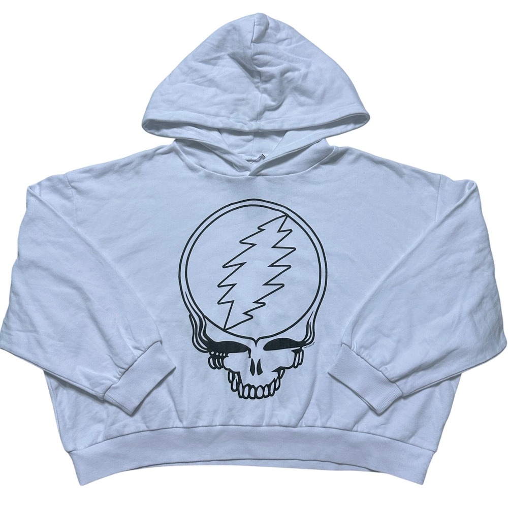 Chaser NWT Grateful Dead Steal Your Face Graphic Hoodie Sweatshirt S White Boxy